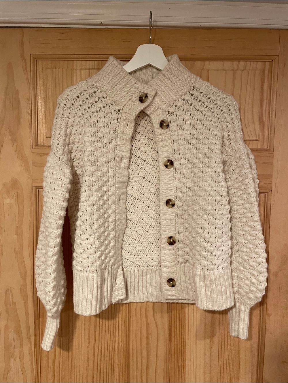 Madewell Cream Textured Button-Front Cardigan